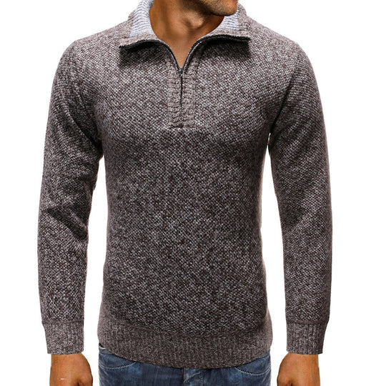 Herren luxuriöser Strickpullover mit modernem Stehkragen und Reißverschluss EB