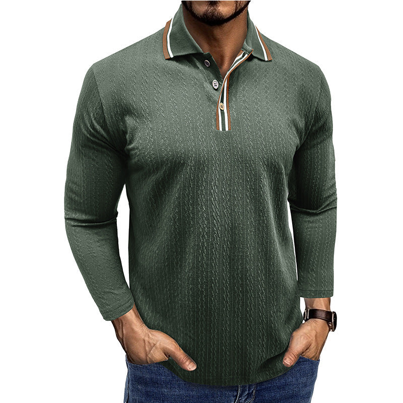 EB | Polo Shirt Taillierte Passform Lange Ärmel Gestreifter Kragen Strick Textur