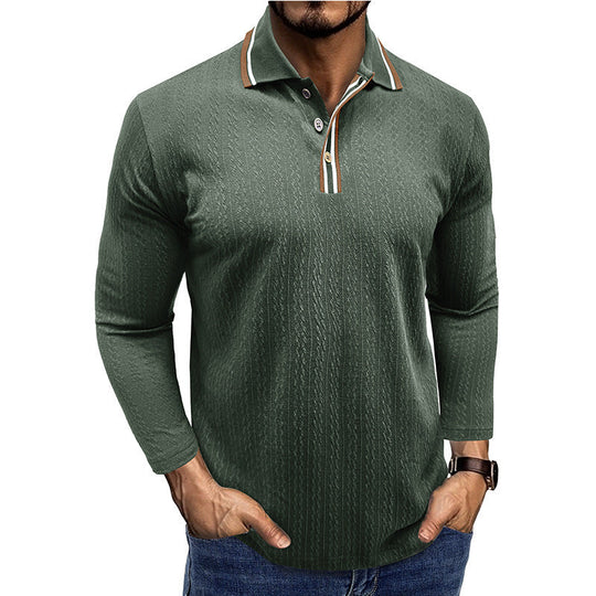 EB | Polo Shirt Taillierte Passform Lange Ärmel Gestreifter Kragen Strick Textur