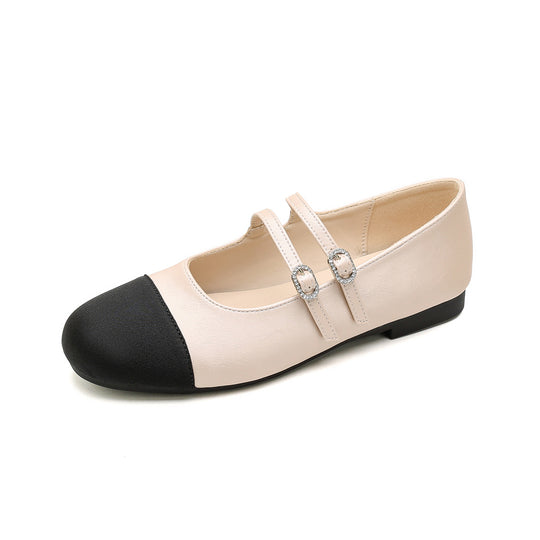 Damen Ballerina-Schuhe mit doppeltem Riemen und glänzender Schnallenverzierung EB