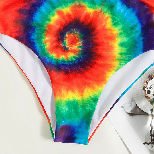 Damen Bunt gemusterter Bikini mit hohem Bund und sportlichem Schnitt EB