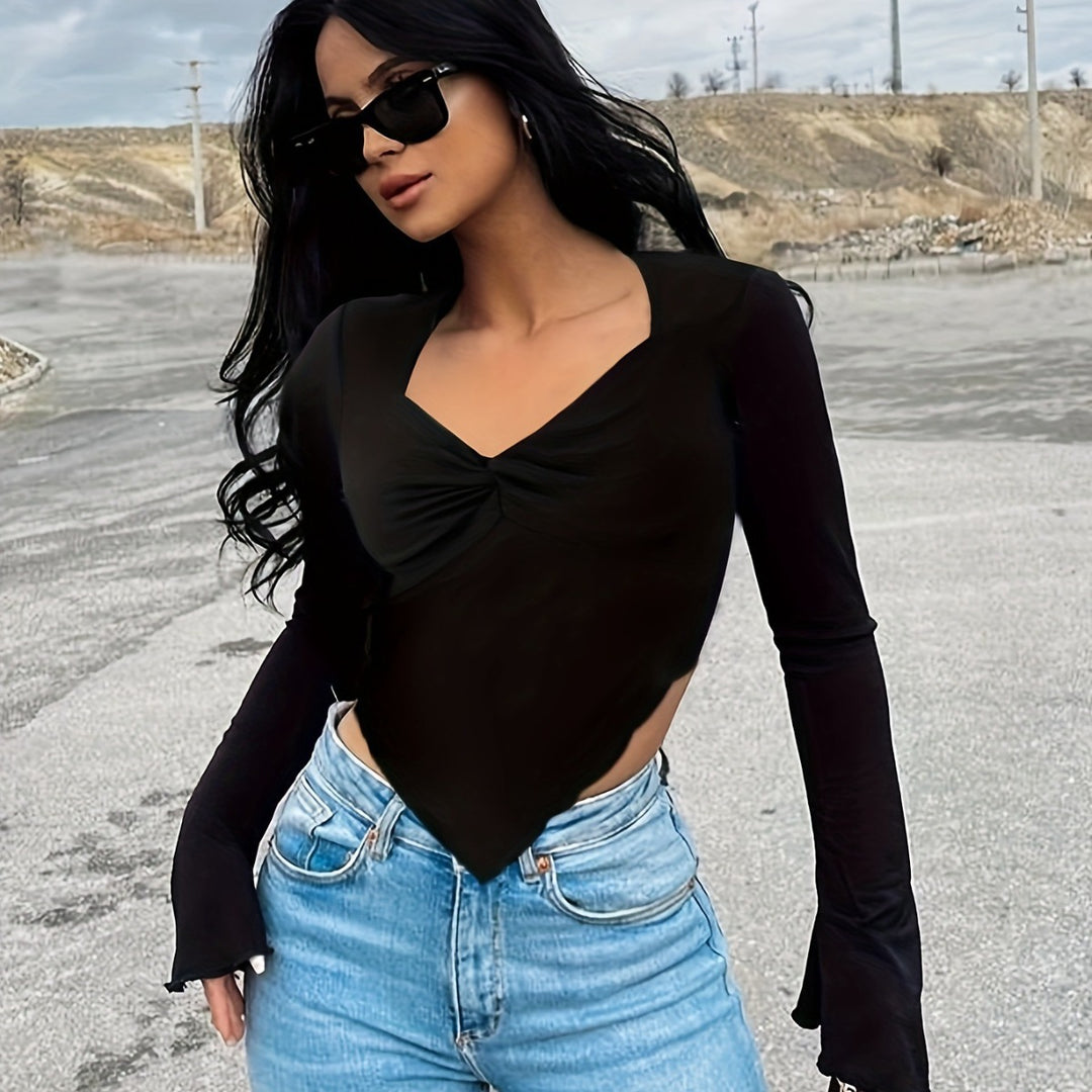 Damen Figurbetonter Longsleeve mit raffinierter Raffung EB