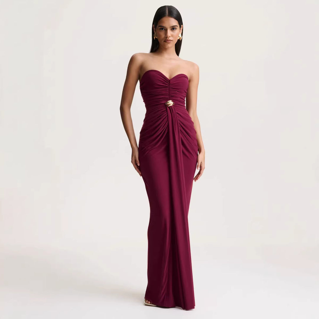 Damen Elegantes und figurbetontes Abendkleid mit gerafftem Design und schimmerndem Detail EB