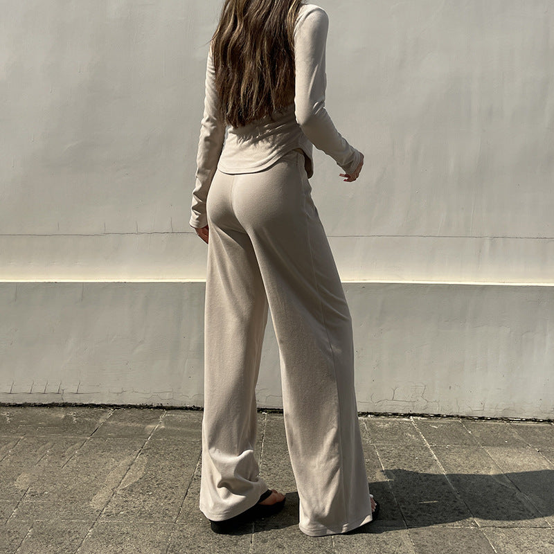 Damen nan legerer Palazzo-Loungehose mit Umschlagbund und weichem Baumwollstretch EB