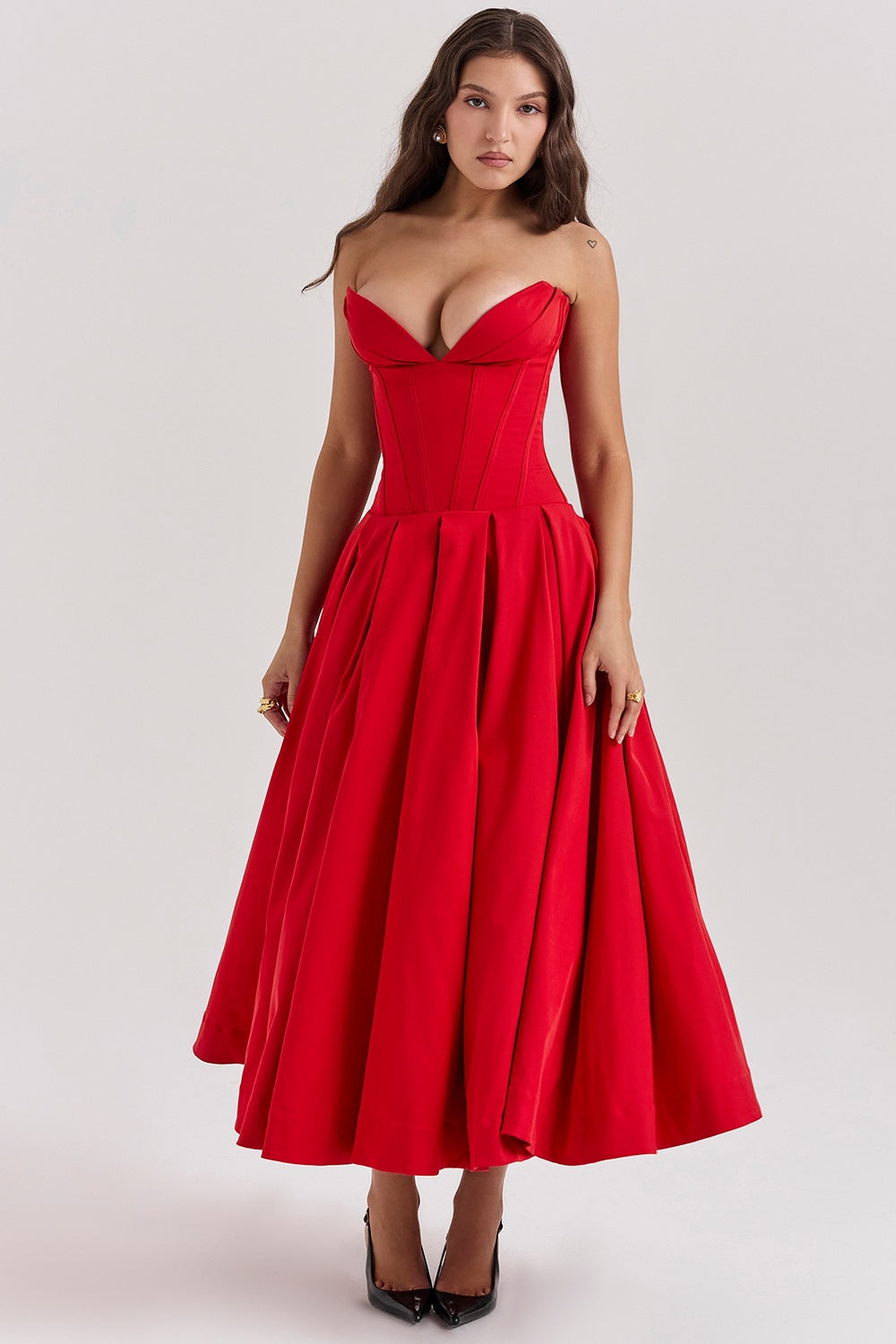 Damen A-Linien Abendkleid mit Korsett-Oberteil und schwingendem Rock EB