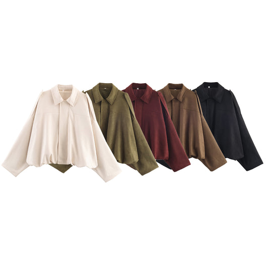Damen lässige cropped Blousonjacke mit modernem Stehkragen und eleganten Schulterdetails EB
