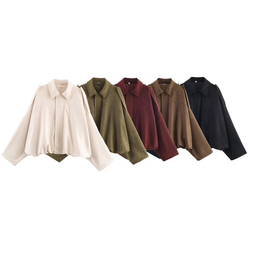 Damen lässige cropped Blousonjacke mit modernem Stehkragen und eleganten Schulterdetails EB
