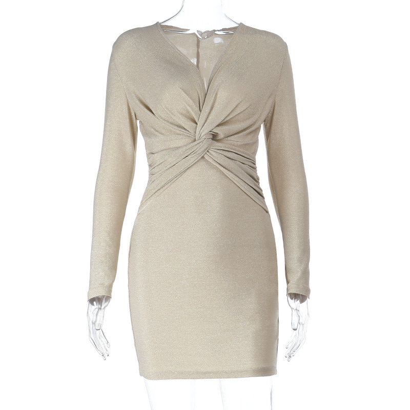 Damen figurbetontes Wickelkleid mit elegantem Schnitt und schimmerndem Effekt EB