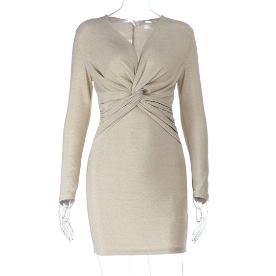 Damen figurbetontes Wickelkleid mit elegantem Schnitt und schimmerndem Effekt EB