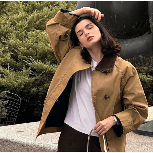 Damen modische Utility-Jacke mit klassischem Kragen und praktischen Taschen EB