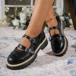 Damen Modische Ballerinas mit Doppelriemen und atmungsaktiver Sohle EB