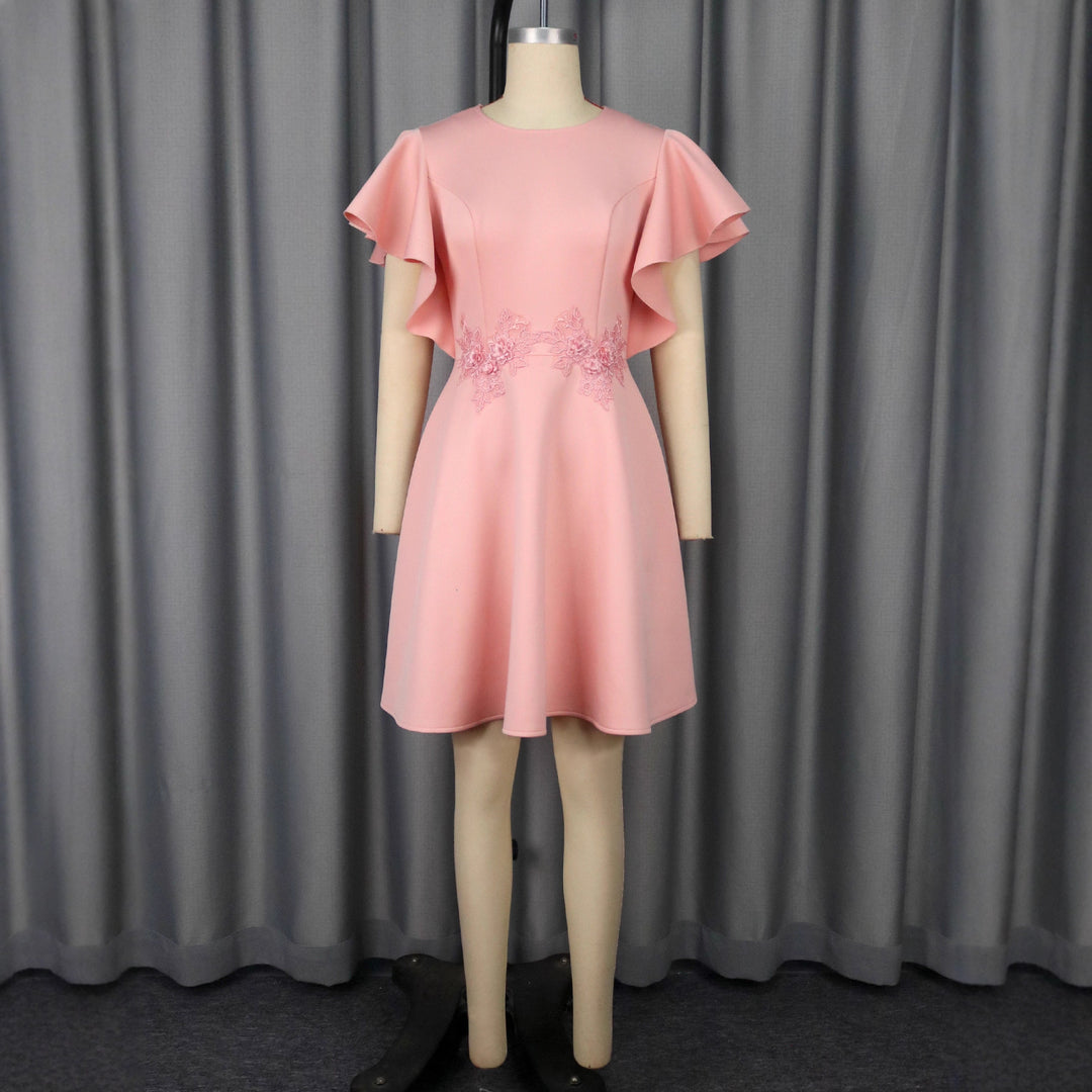 Damen Chic Volantkleid mit floralen Applikationen EB