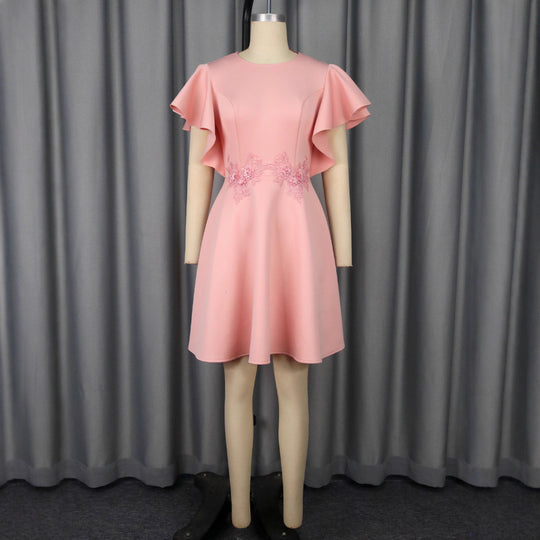 Damen Chic Volantkleid mit floralen Applikationen EB