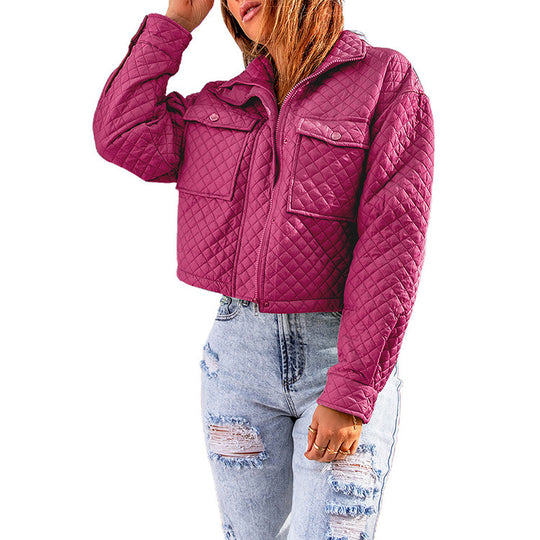 Damen gesteppte Kurzjacke mit modischen Taschen EB