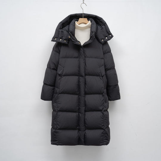 Damen Lange Daunenjacke mit verstellbarer Kapuze und luxuriösem Innenfutter EB