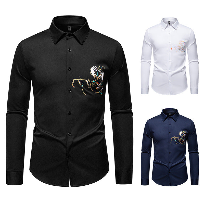 Herren Elegantes Langarmhemd mit kreativer Stickerei EB