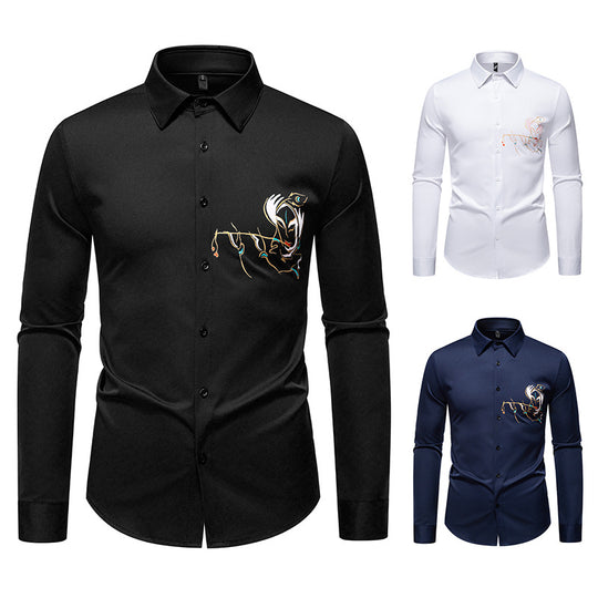 Herren Elegantes Langarmhemd mit kreativer Stickerei EB