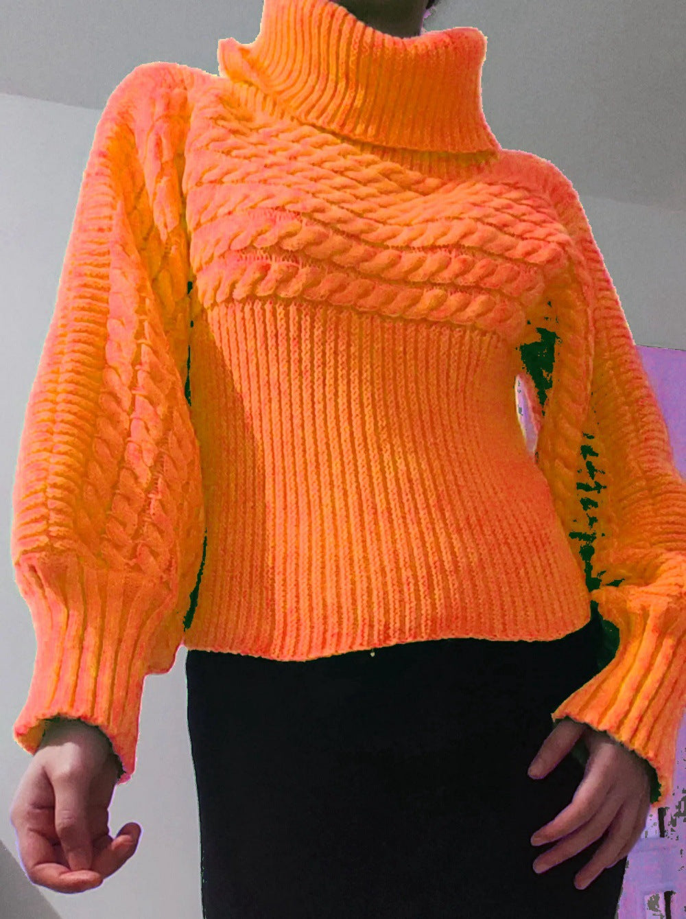 Damen Strickpullover mit hohem Kragen und strukturiertem Design EB