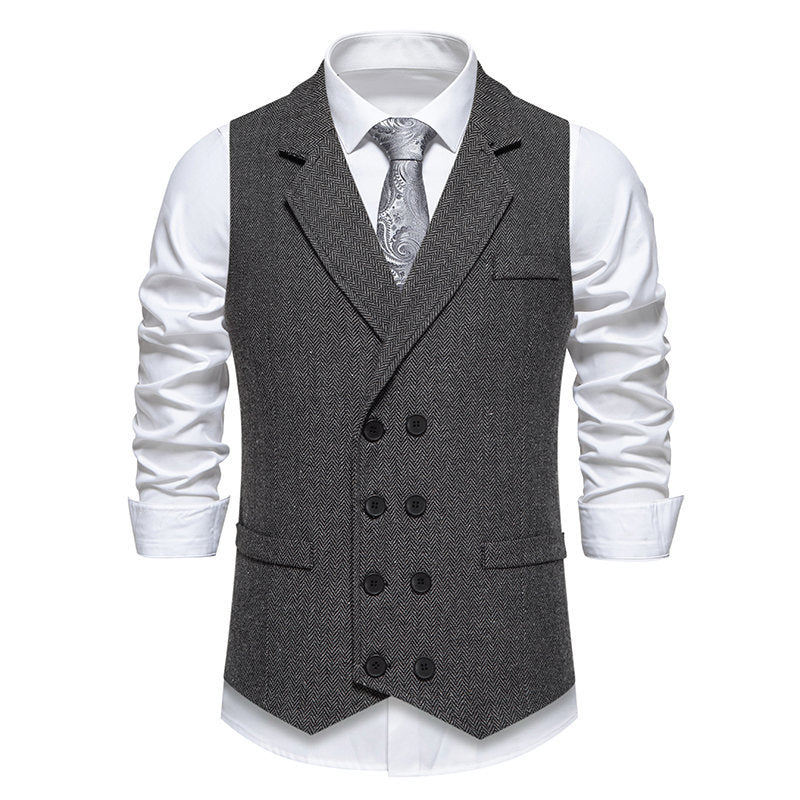 Herren elegante Herringbone-Weste mit doppelter Knopfleiste EB
