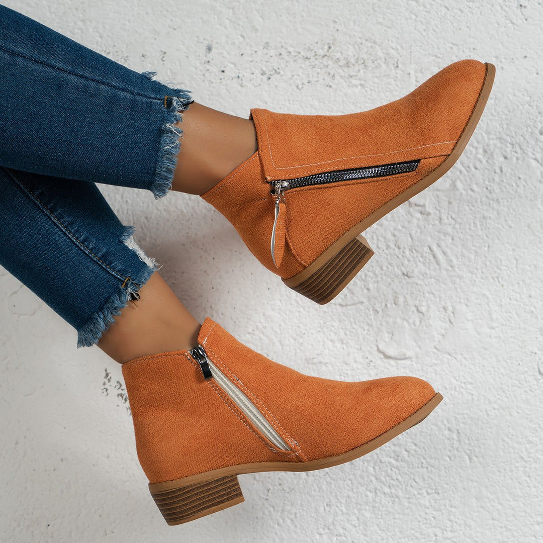 Damen Modische Stiefeletten mit seitlichem Reißverschluss und eleganter Perlenapplikation EB