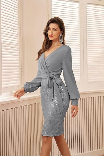 Damen Wickelkleid mit glitzernden Details EB