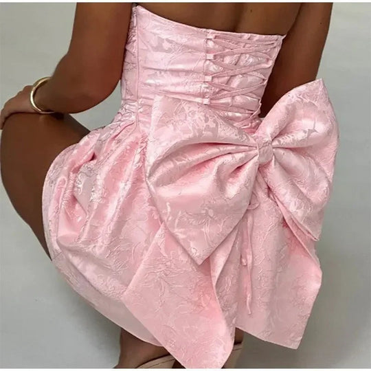 Damen kurzes Kleid mit strukturiertem Oberteil und verspieltem Schleifendetail EB