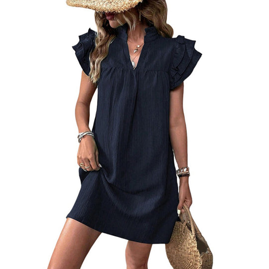 Damen Sommerliches Tunika-Kleid mit Rüschenärmeln und lockerer Passform EB