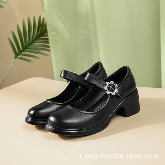 Damen Mary Jane Schuhe mit eleganter Strassverzierung und komfortablem Blockabsatz EB