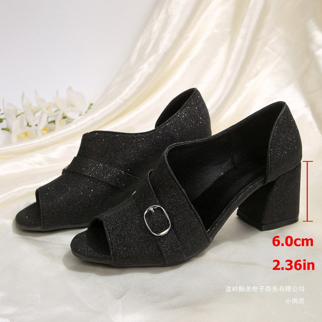 Damen Peep-Toe Pumps mit funkelndem Design und komfortablem Blockabsatz EB