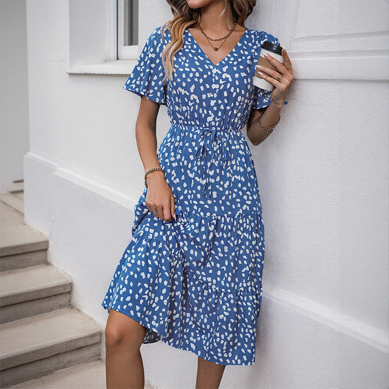 Damen Midikleid mit verspieltem Rüschendesign und taillierter Taille EB
