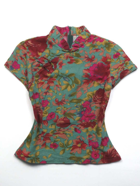Damen Blumiges Oberteil mit Stehkragen EB