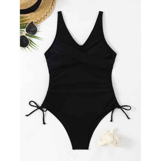 Damen Einteiler Badeanzug mit elegantem Wickeldesign und verstellbaren Schnürdetails EB
