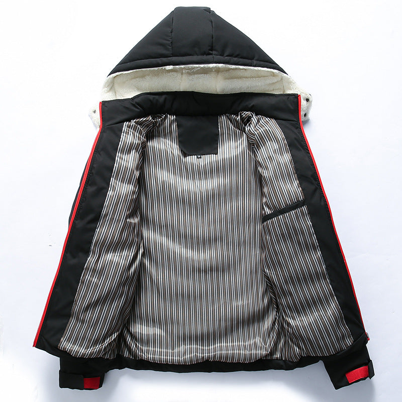 Herren gefütterte Winterjacke mit abnehmbarer Kapuze und hohem Kragen EB