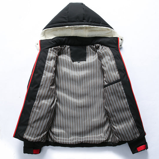 Herren gefütterte Winterjacke mit abnehmbarer Kapuze und hohem Kragen EB