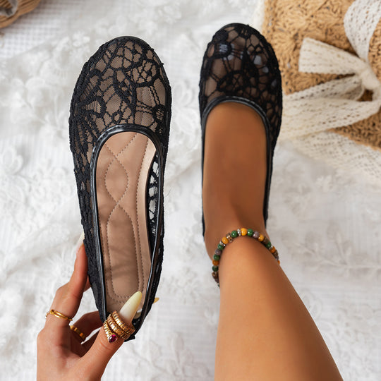 Damen Ballerinas mit zartem Häkelmuster und bequemem Fußbett EB