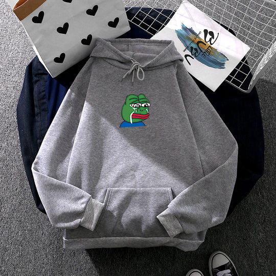 Unisex nan relaxed-fit Kapuzenpullover mit weichem Fleece-Futter, Kängurutasche und gesticktem Frosch-Emblem EB