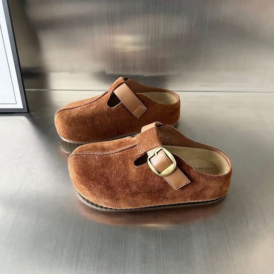 Damen Komfortable Clogs aus hochwertigem Wildleder mit elegantem Schnallenverschluss EB