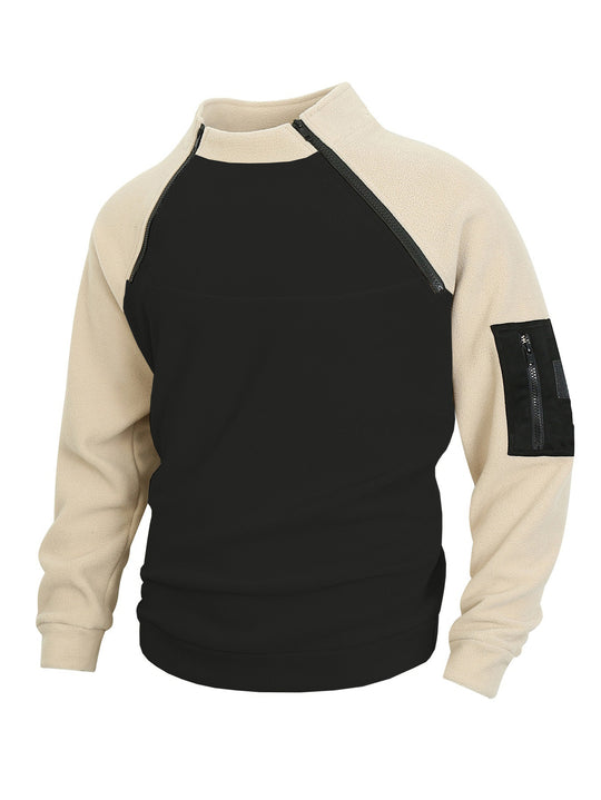 Herren nan technischer Fleece-Halbzip-Pullover mit asymmetrischen Schulterreißverschlüssen und Reißverschluss-Ärmeltasche EB