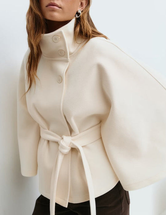 EB | Stehkragen Knopf Gürtel Cape Trenchcoat