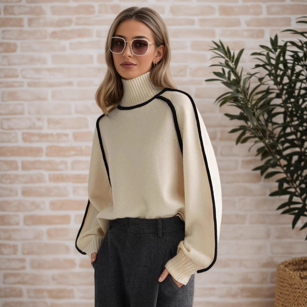 Damen Pullover mit hohem Kragen und Volumenärmeln EB