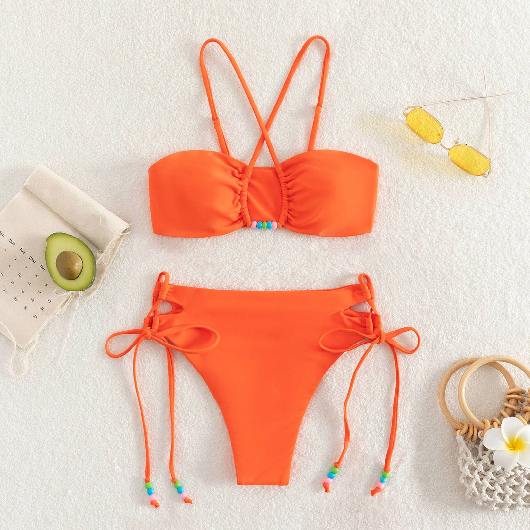 Damen Bandeau-Bikini mit verspieltem Kreuzdesign EB