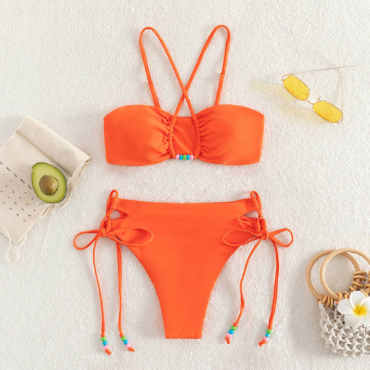 Damen Bandeau-Bikini mit verspieltem Kreuzdesign EB