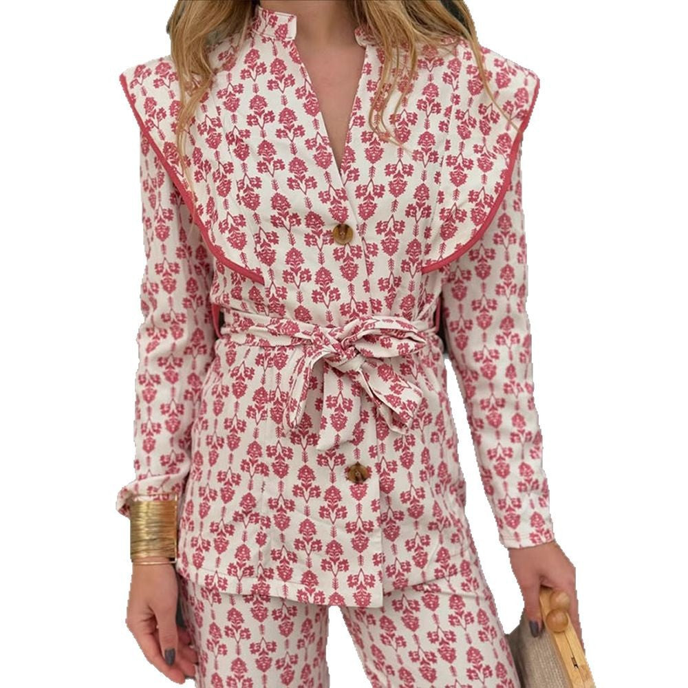 Damen elegantes Hosenanzug-Set mit floralem Muster EB