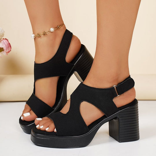 Damen Komfortable Blockabsatz-Sandalen im Cut-Out-Design EB