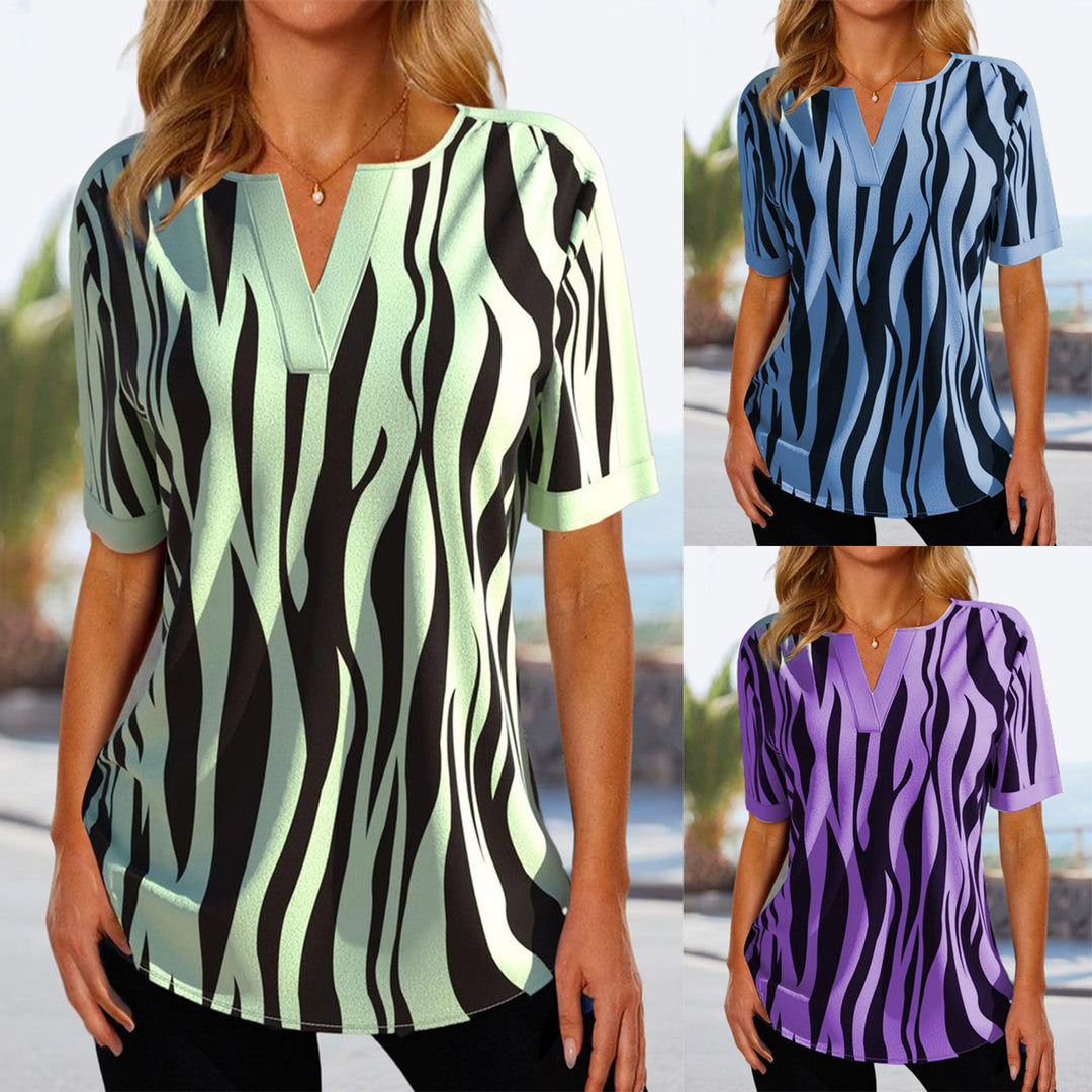 Damen modisches Kurzarmshirt mit modernem Zebrastreifen-Design EB