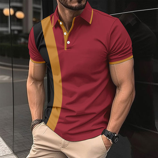 Herren kurzärmeliges Poloshirt mit modernen Farbblocks und atmungsaktivem Material EB