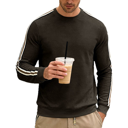Herren Feinstrukturiertes Rundhals‑Sweatshirt mit sportiven Kontraststreifen an den Ärmeln EB