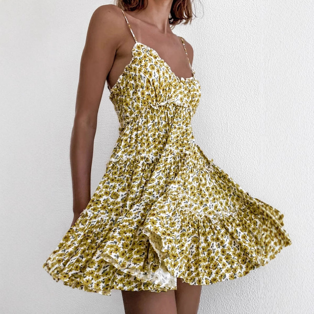 Damen Sommerliches Rüschenkleid mit verstellbaren Trägern und fließendem Schnitt EB