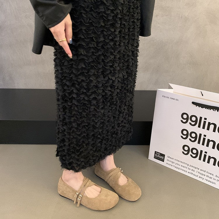 Damen bequeme Ballerinas mit modischem Riemchen und rutschfester Sohle EB