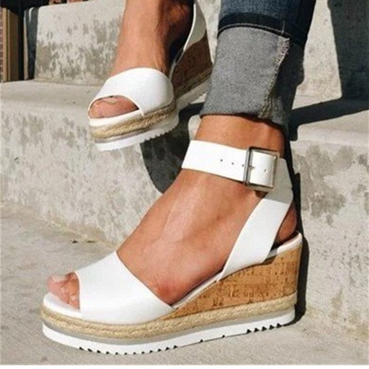 Damen Wedge-Sandalen mit verstellbarem Riemen und bequemer Korksohle EB